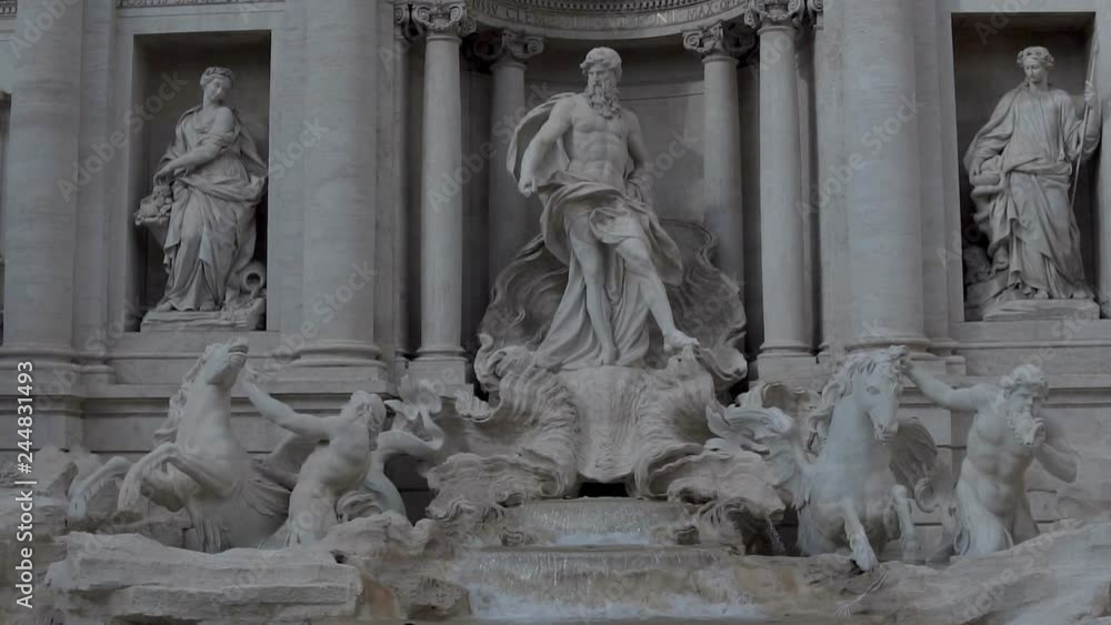 The Trevi Fountain is a fountain in the Trevi district in Rome, Italy. It is the largest Baroque fountain in Rome and one of the most famous fountains attracting tourist visiting Rome. The Trevi Fountain is a fountain in the Trevi district in Rome, Italy. It is the largest Baroque fountain in Rome and one of the most famous fountains attracting tourist visiting Rome.
