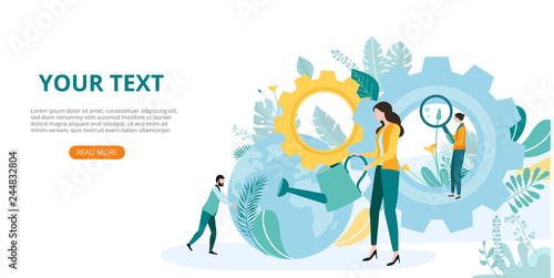Ecology and green consumption. People explore and protect the environment.