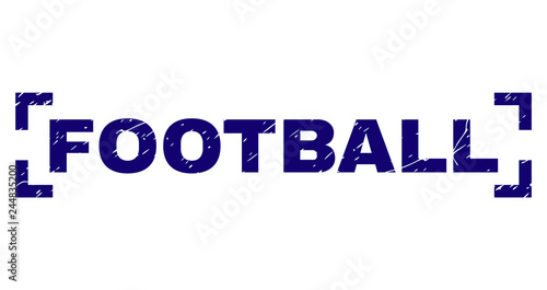 FOOTBALL text seal watermark with distress texture. Text caption is placed between corners. Blue vector rubber print of FOOTBALL with retro texture.