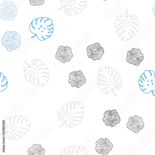Light Blue, Yellow vector seamless elegant background with flowers, leaves. © smaria2015