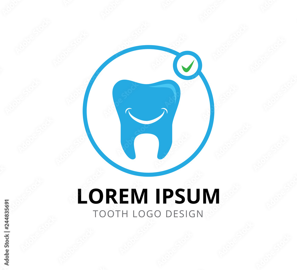 smile tooth dental health care minimalist style with check mark vector icon logo design