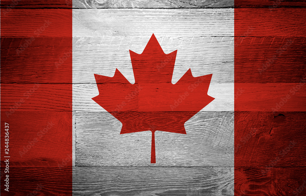 Canadian flag with wood grain textured background. National flag of Canada  with maple leaf. Stock Photo | Adobe Stock