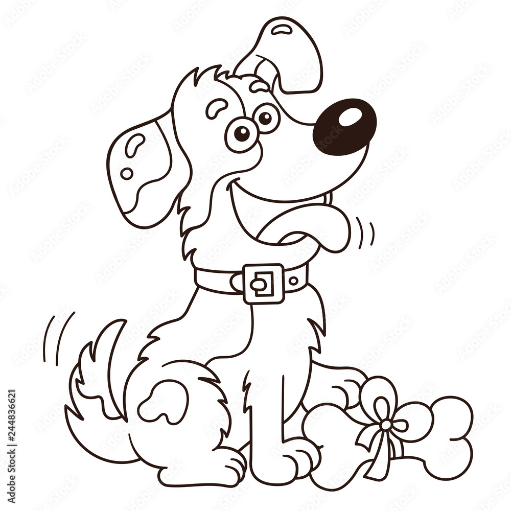 Obraz premium Coloring Page Outline Of cartoon dog with bone. Greeting card. Birthday. Valentine's day. Coloring book for kids.