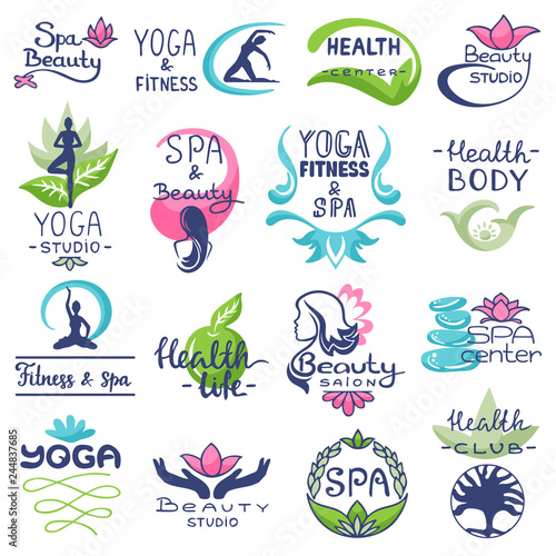 Spa logo vector beauty spa-center logotype lettering design with flower or le...