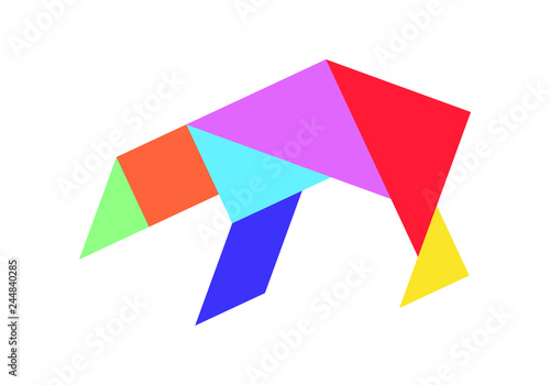 Color tangram puzzle in bear shape on white background (vector)