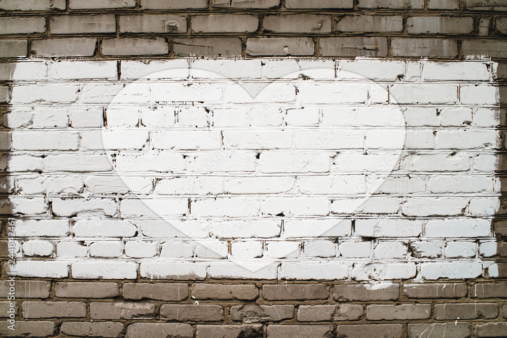 Drawn heart on brick wall with white paint close-up. Mock up. Urban ...