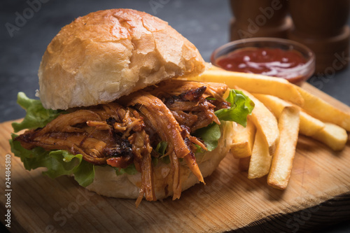 Pulled pork burger sandwich photo