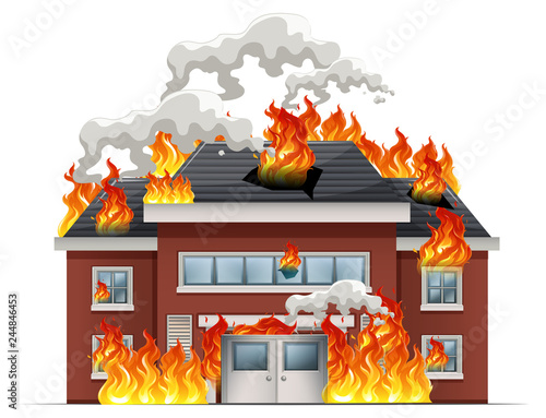 Isolated house on fire
