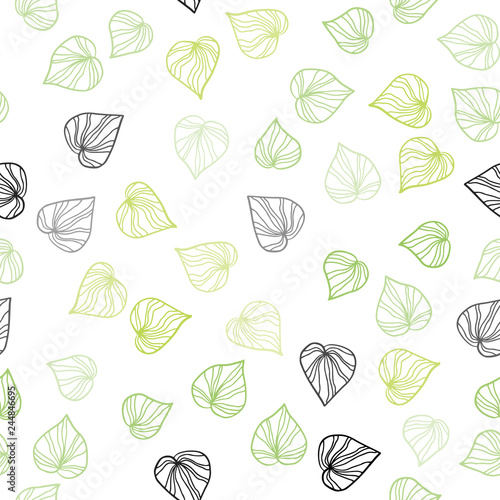 Light Green, Yellow vector seamless doodle texture with leaves.