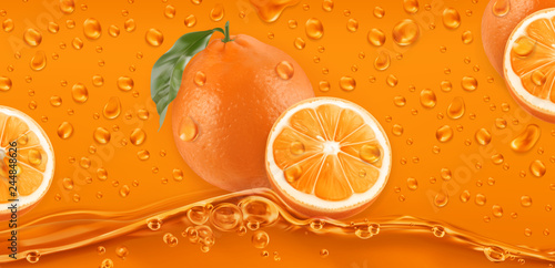 Orange Drops. Fresh fruit background. 3d realistic vector