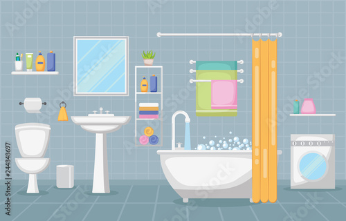 Bathroom Interior Clean Modern Room Furniture Flat Design