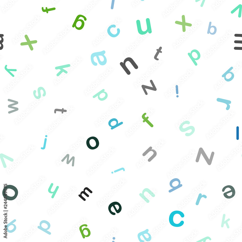 Light Blue, Green vector seamless layout with latin alphabet. Light Blue, Green vector seamless layout with latin alphabet.