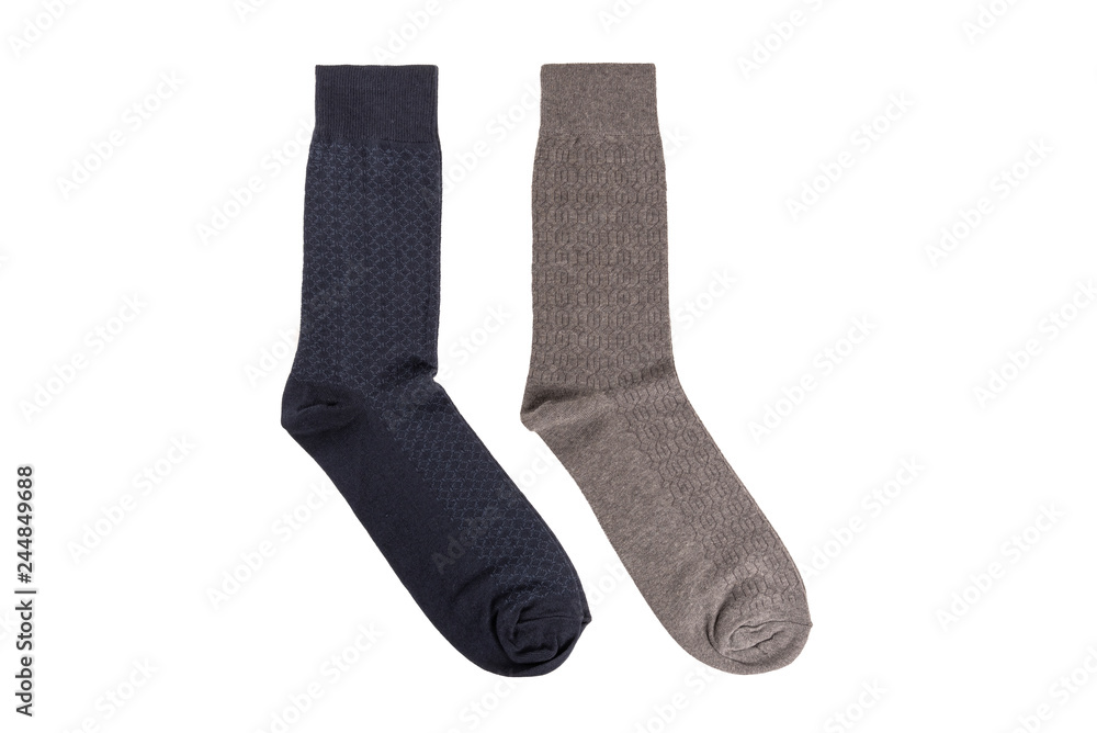 ฺBlue and grey socks isolated on white background ฺBlue and grey socks isolated on white background