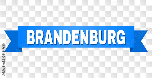 BRANDENBURG text on a ribbon. Designed with white caption and blue tape. Vector banner with BRANDENBURG tag on a transparent background.