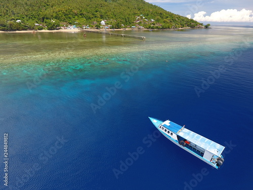 Fototapeta Naklejka Na Ścianę i Meble -  Aerial dive boat in Manado, Indonesia