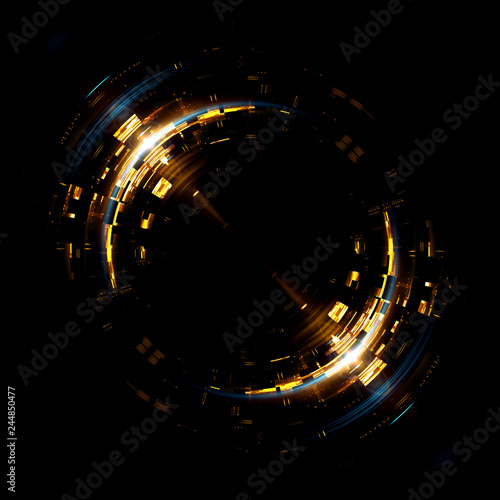 Vivid abstract background. Beautiful design of rotation frame.  .Mystical portal. Bright sphere lens. Rotating lines. Glow ring. .Magic neon ball. Led blurred swirl. Spiral glint lines.