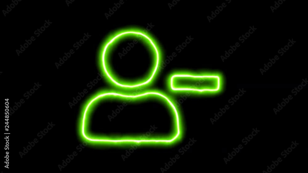 The appearance of the green neon symbol user minus. Flicker, In - Out. Alpha channel Premultiplied - Matted with color black The appearance of the green neon symbol user minus. Flicker, In - Out. Alpha channel Premultiplied - Matted with color black