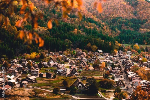 Wallpaper Mural top view of Shirakawa-go village during Autumn Season on Octobor in Japan. Torontodigital.ca