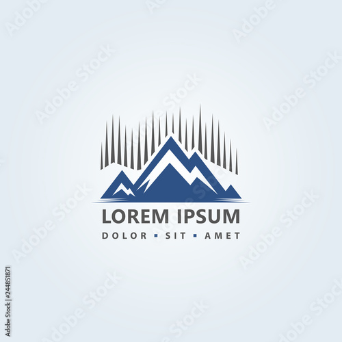 Mountain peaks and water abstract vector icon