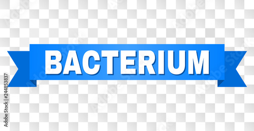 BACTERIUM text on a ribbon. Designed with white title and blue stripe. Vector banner with BACTERIUM tag on a transparent background.
