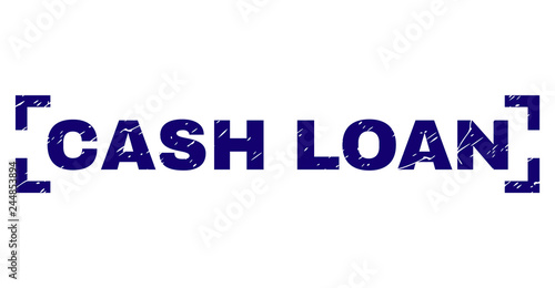 CASH LOAN text seal print with grunge texture. Text caption is placed inside corners. Blue vector rubber print of CASH LOAN with unclean texture.