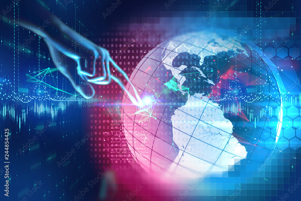 3d illustration of hand touch gesture on futuristic technology element 3d illustration of hand touch gesture on futuristic technology element