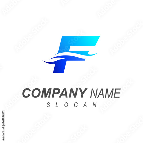 wave letter f logo template