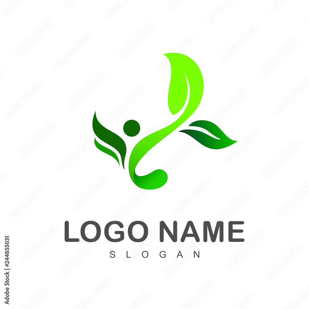 people + leaf logo, health symbol, health care logo template people + leaf logo, health symbol, health care logo template