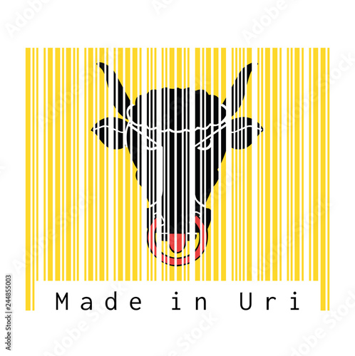 Barcode set the color of Uri flag, The canton of Switzerland with text Made in Uri.