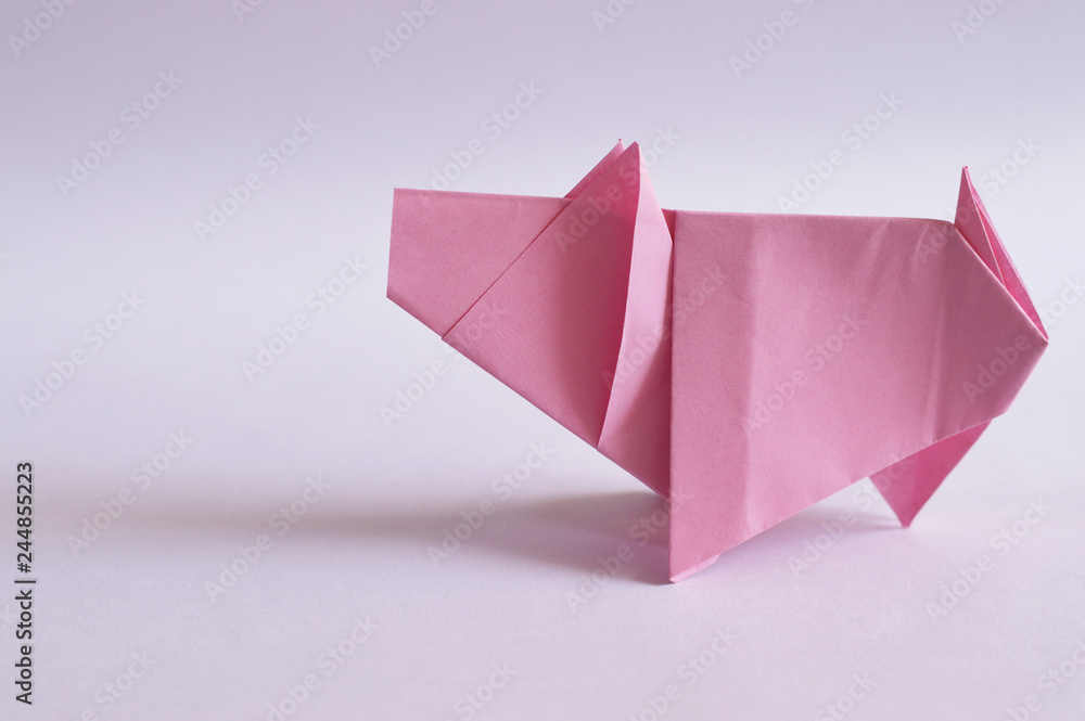 close up of origami pig right side close up of origami pig right side