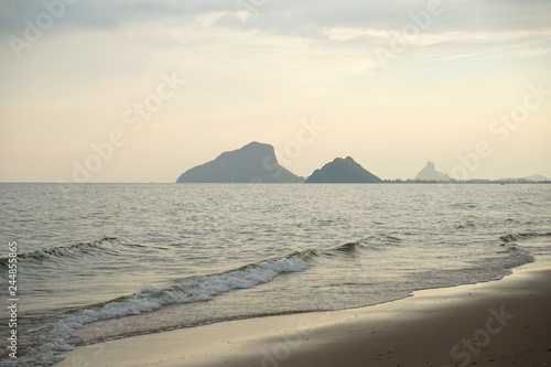 Beautiful serene beach with quiet wave in Prachuap Khiri Khan Thailand