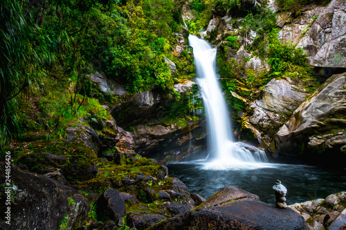 Beautiful waterfalls in the green nature  Wainui Falls  Abel Tasman  New Zealand.