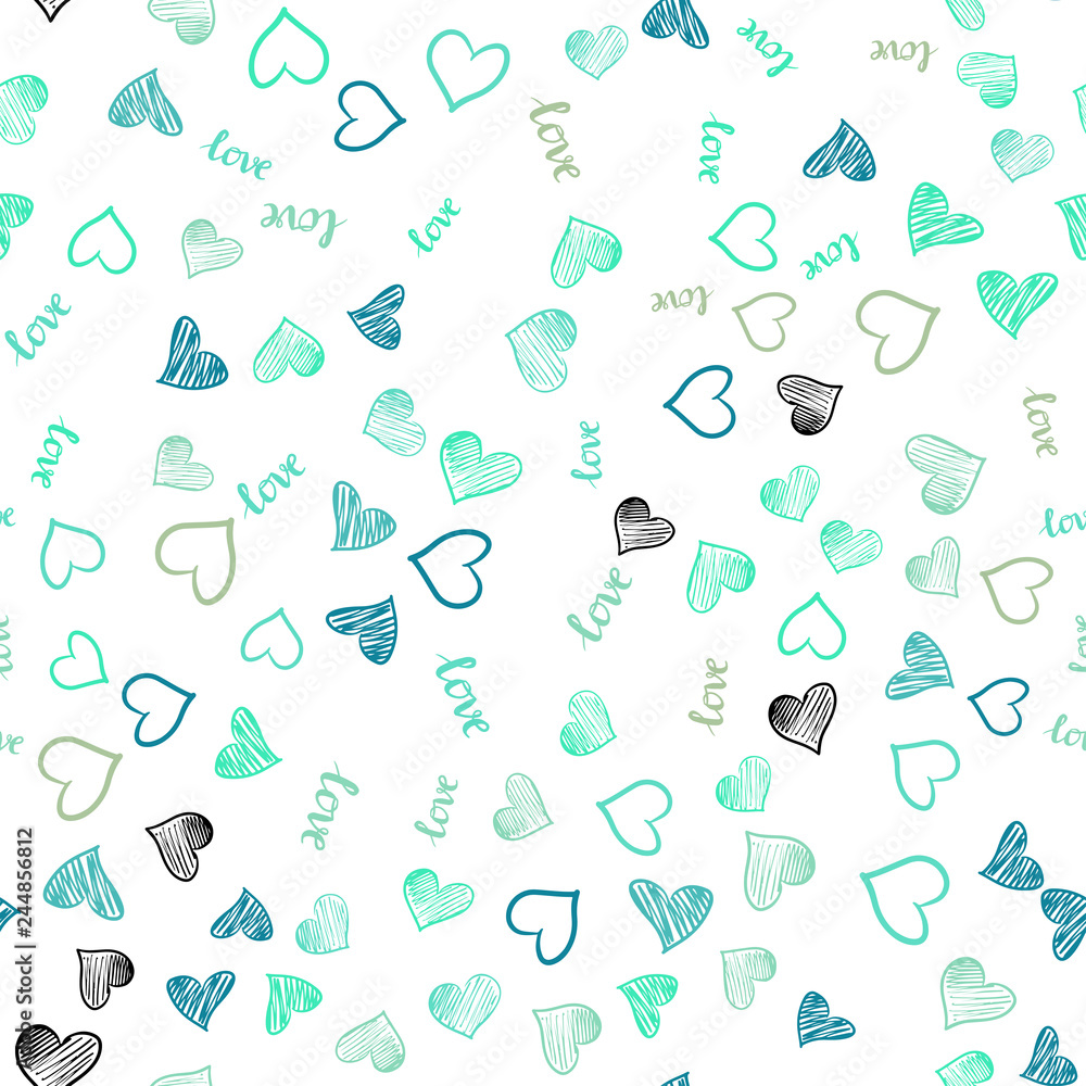 Light Green vector seamless template with text LOVE YOU, hearts. Light Green vector seamless template with text LOVE YOU, hearts.