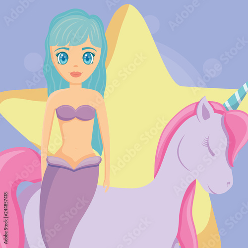 Cute unicorn and mermaid design