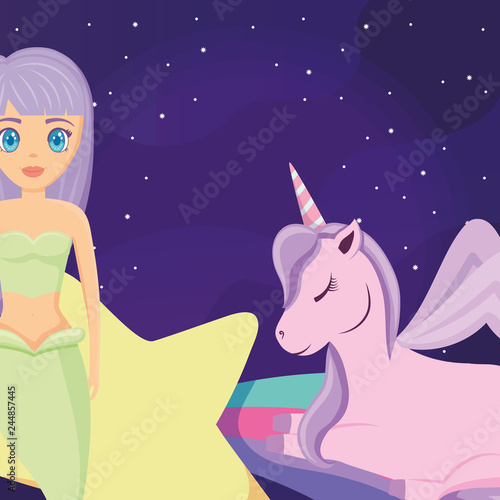 cute unicorn and mermaid design