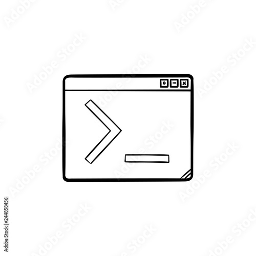 Browser window with command line hand drawn outline doodle icon