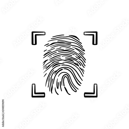 Scanned fingerprint in the frame hand drawn outline doodle icon