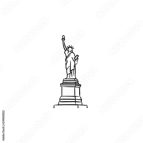 The Statue of Liberty hand drawn outline doodle icon. Landmark, tourism and freedom, independence concept. Vector sketch illustration for print, web, mobile and infographics on white background.