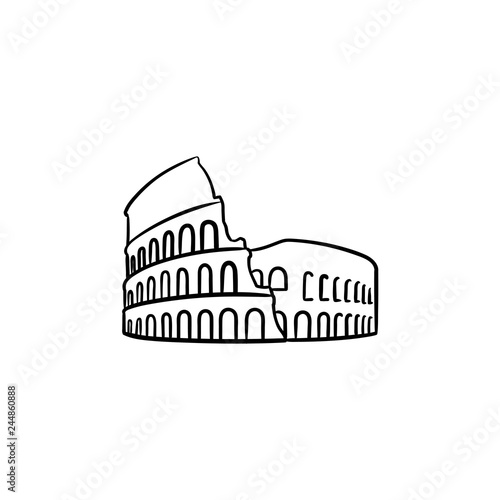 Rome coliseum hand drawn outline doodle icon. Famous italian landmark, travel and antient amphitheatre concept. Vector sketch illustration for print, web, mobile and infographics on white background.