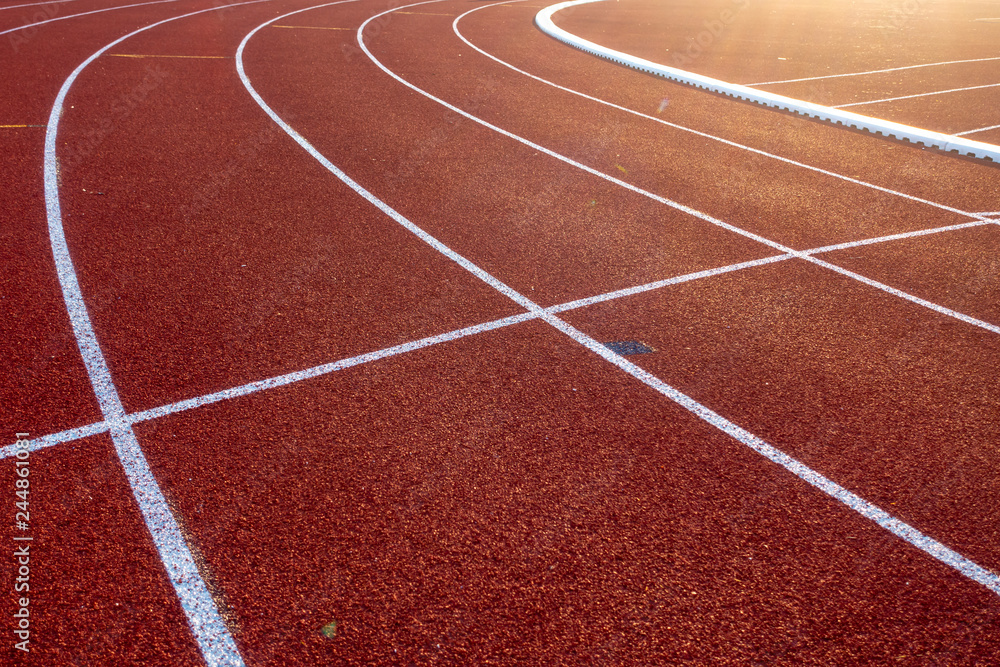 Red running track in stadium