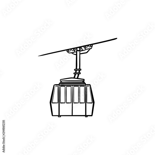 Funicular hand drawn outline doodle icon. Cableway and ski cable lift, winter sport and mountains concept. Vector sketch illustration for print, web, mobile and infographics on white background.