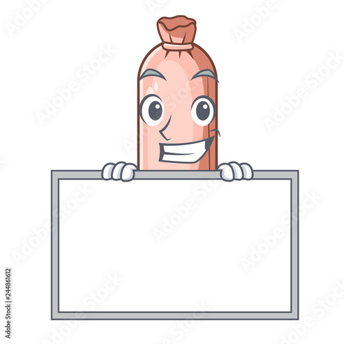 Grinning with board bolster on the funny cartoon shape