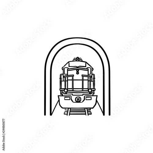 Railway tunnel with train hand drawn outline doodle icon