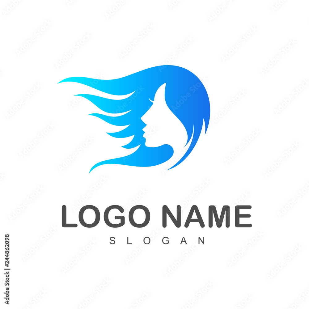 woman face with hair flow logo woman face with hair flow logo