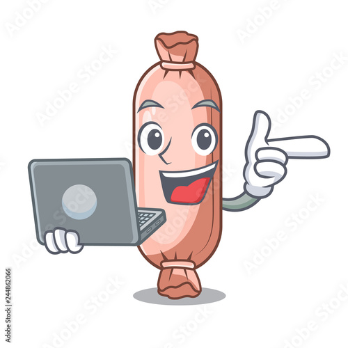 With laptop bolster on the funny cartoon shape