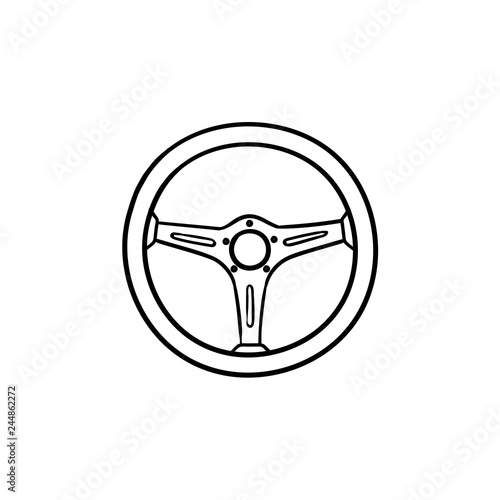 Steering wheel hand drawn outline doodle icon. Drive car and auto, racing, driver and traffic concept. Vector sketch illustration for print, web, mobile and infographics on white background.
