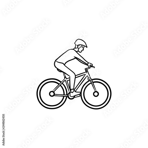 Biker riding mountain bike hand drawn outline doodle icon