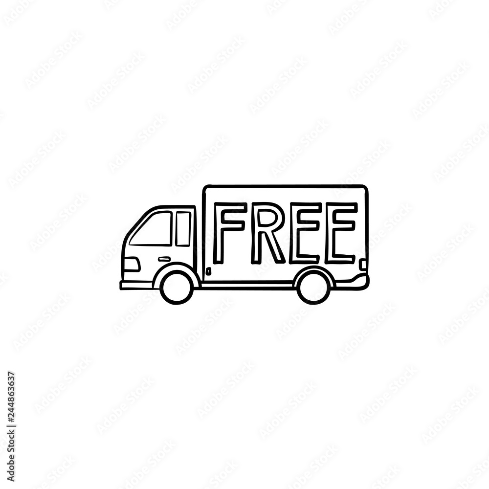 Free delivery truck hand drawn outline doodle icon. Free shipping, delivery service and courier concept. Vector sketch illustration for print, web, mobile and infographics on white background. Free delivery truck hand drawn outline doodle icon. Free shipping, delivery service and courier concept. Vector sketch illustration for print, web, mobile and infographics on white background.