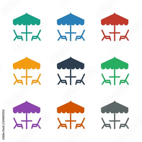 table under umbrella icon white background