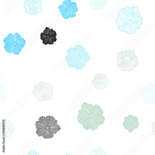 Light Blue, Green vector seamless elegant template with flowers.